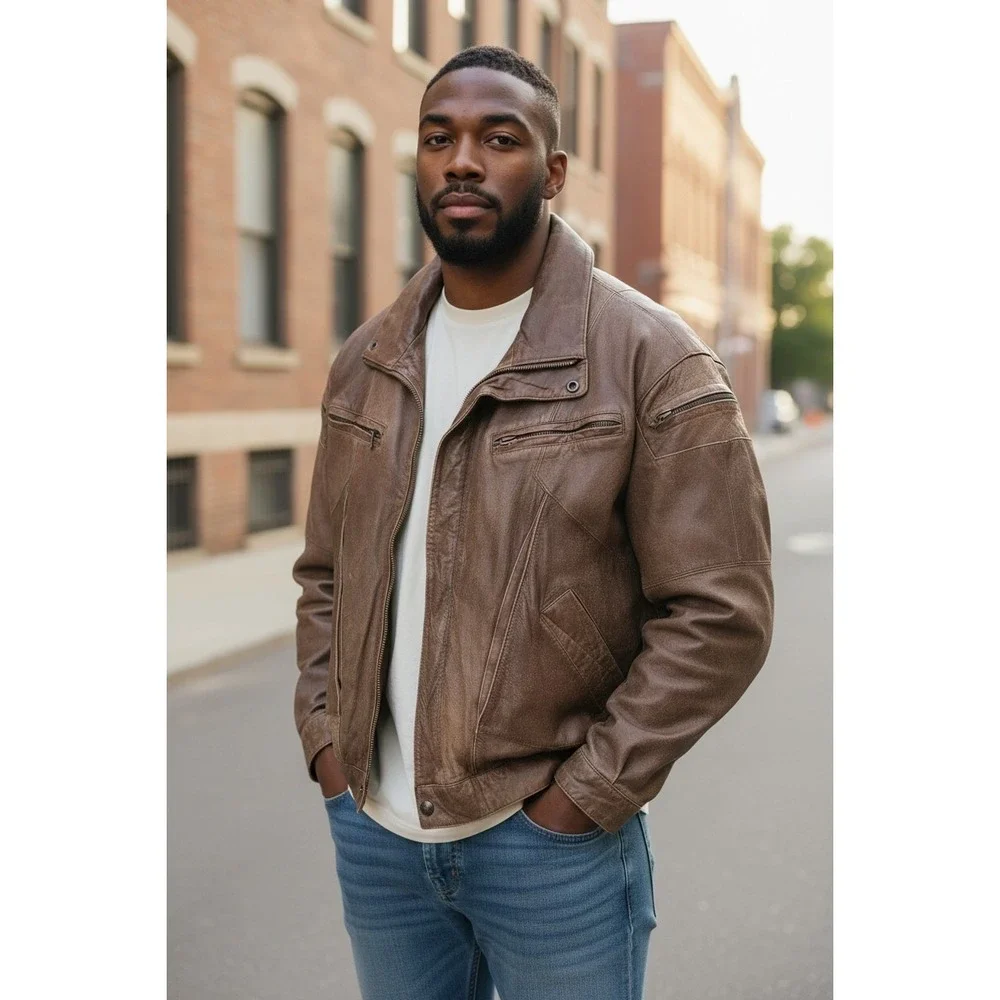 Adventure Bound Originals Mens Brown Leather Bomber Jacket Thinsulate 2X Vintage